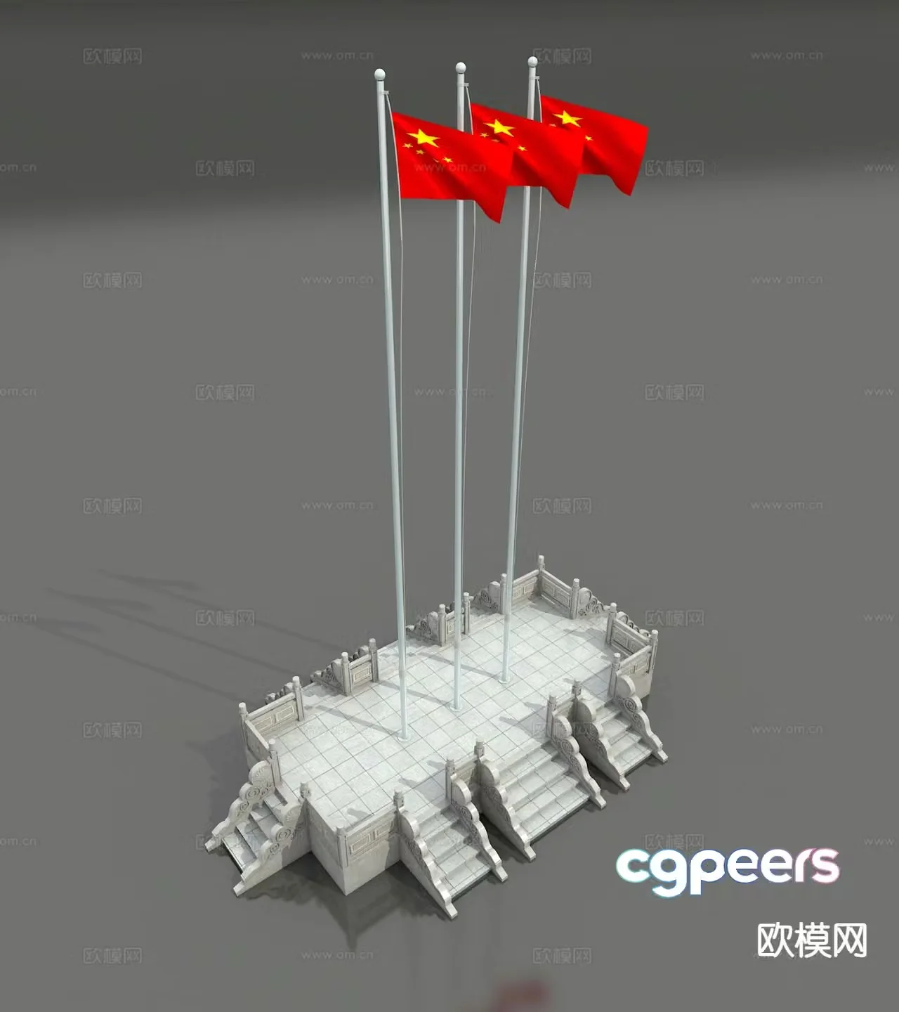 red flag flag flag raising stand 3d model