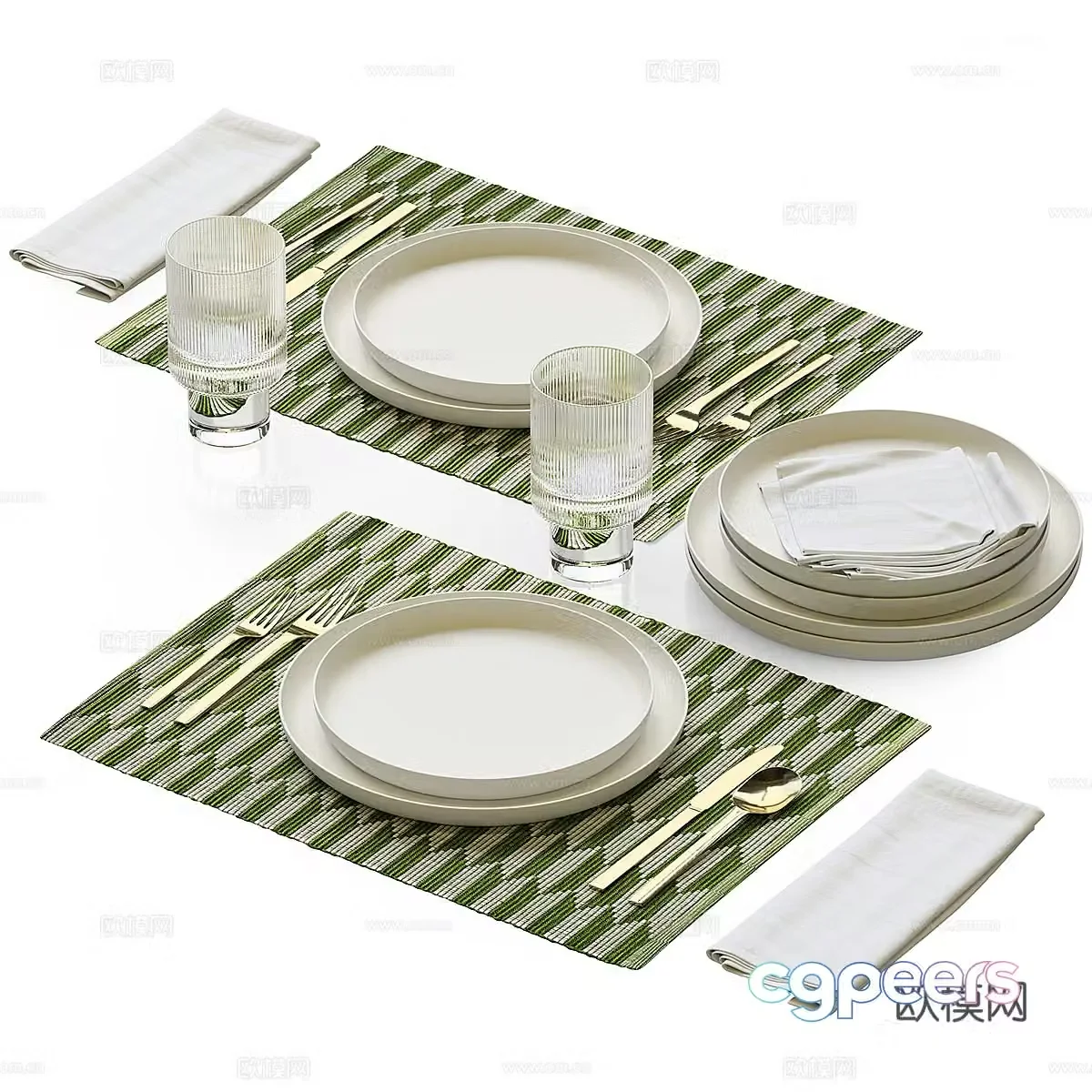 Modern cream style tableware 3d model