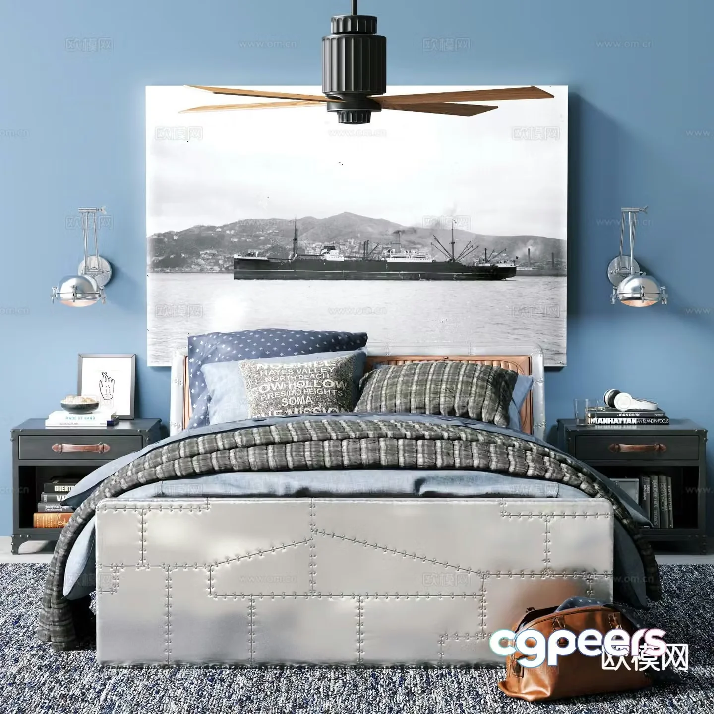 Modern double bed 3d model