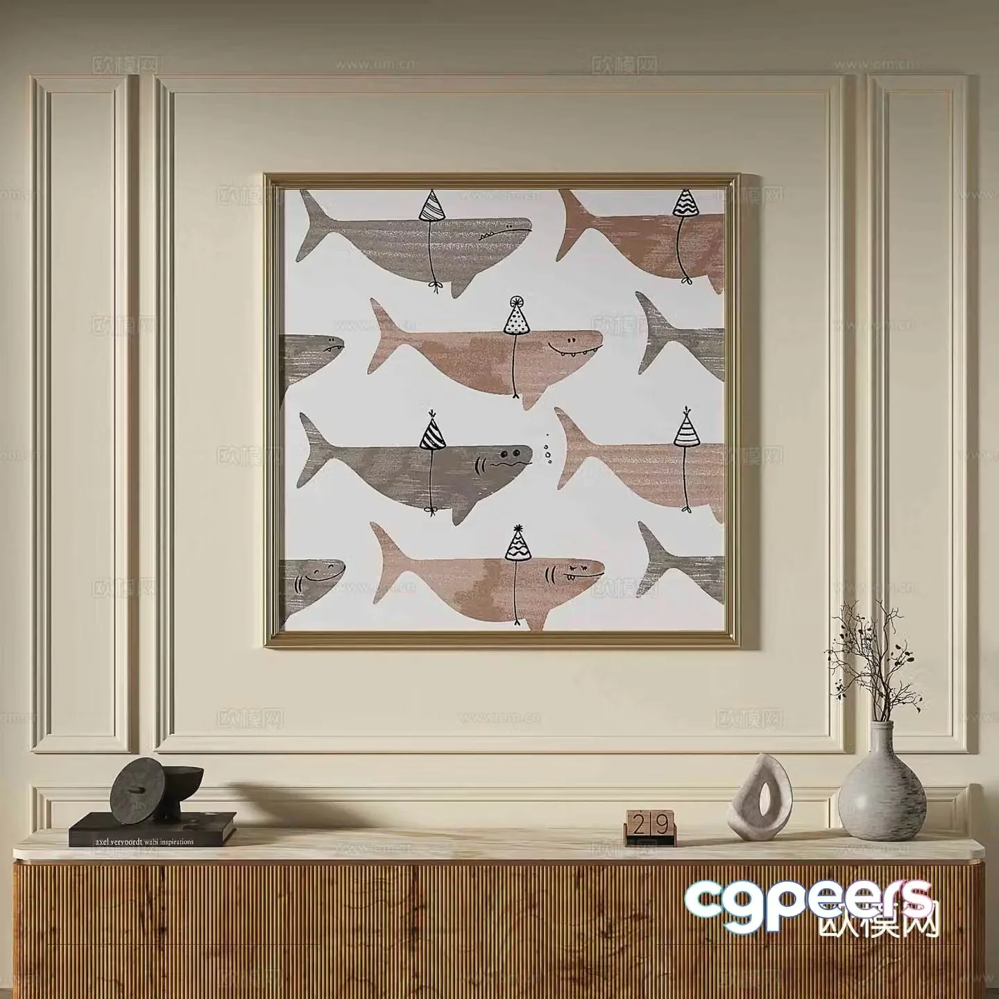 French abstract painting decorative painting 3d model