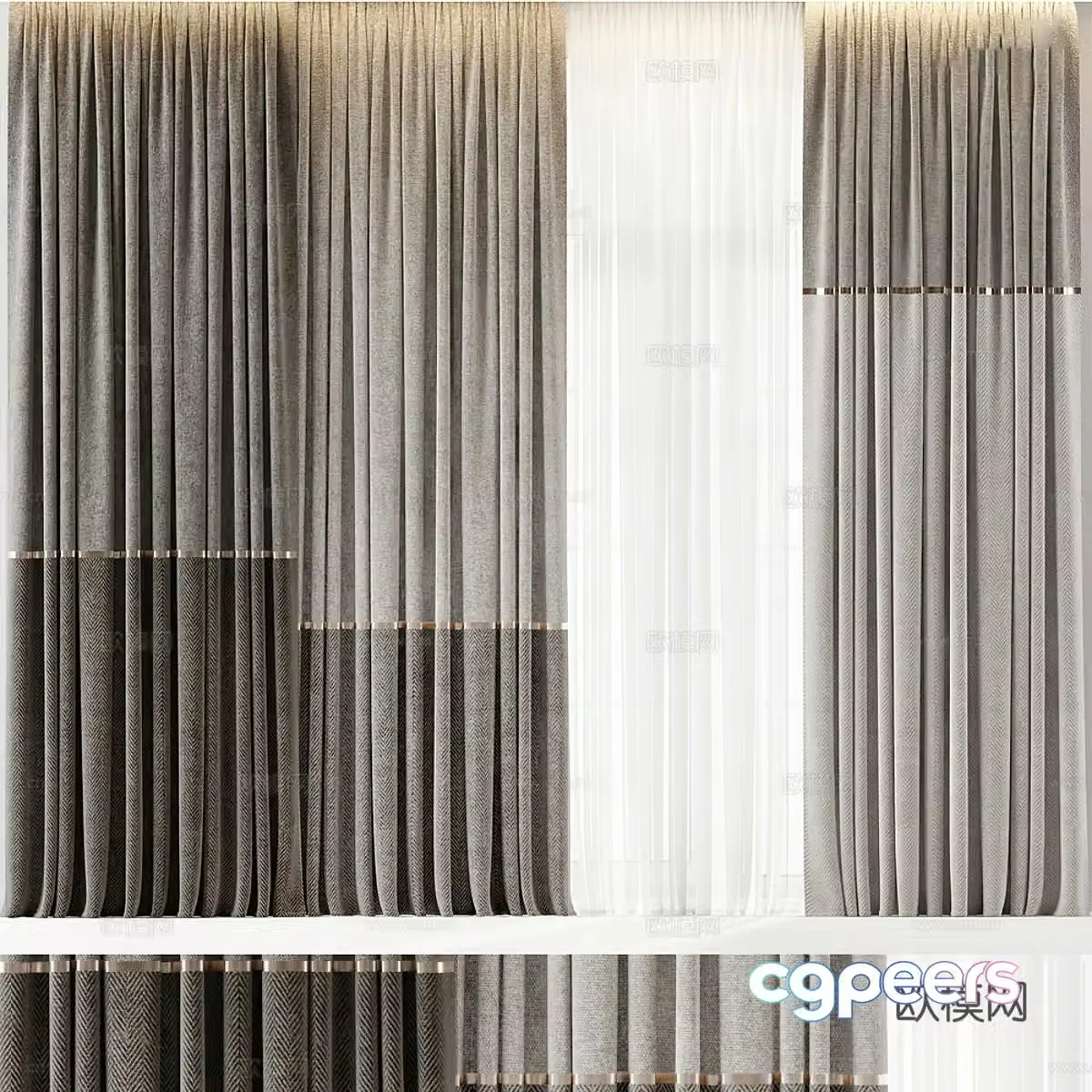 Modern Italian light luxury fabric curtain 3D model