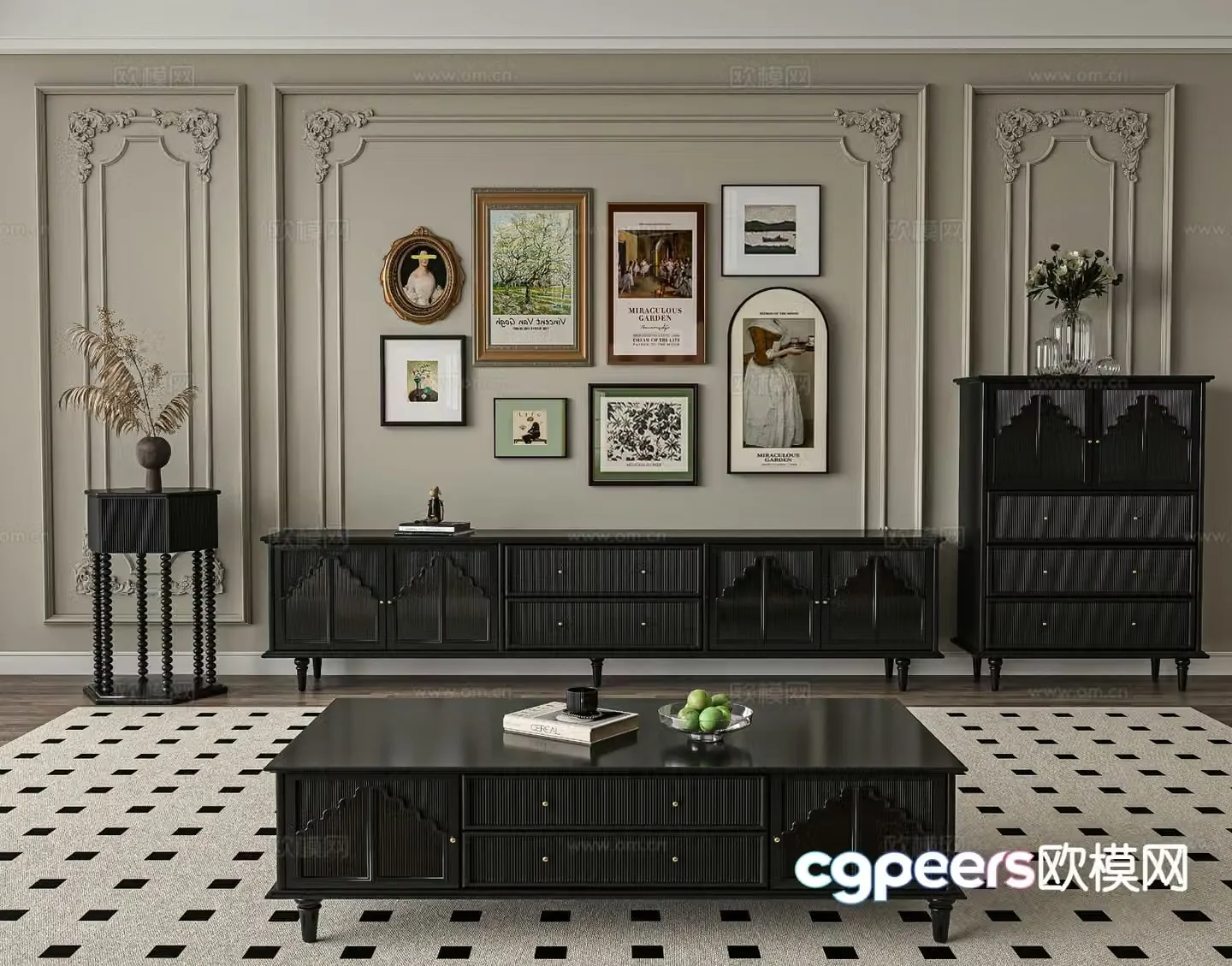 French TV cabinet retro TV cabinet 3d model