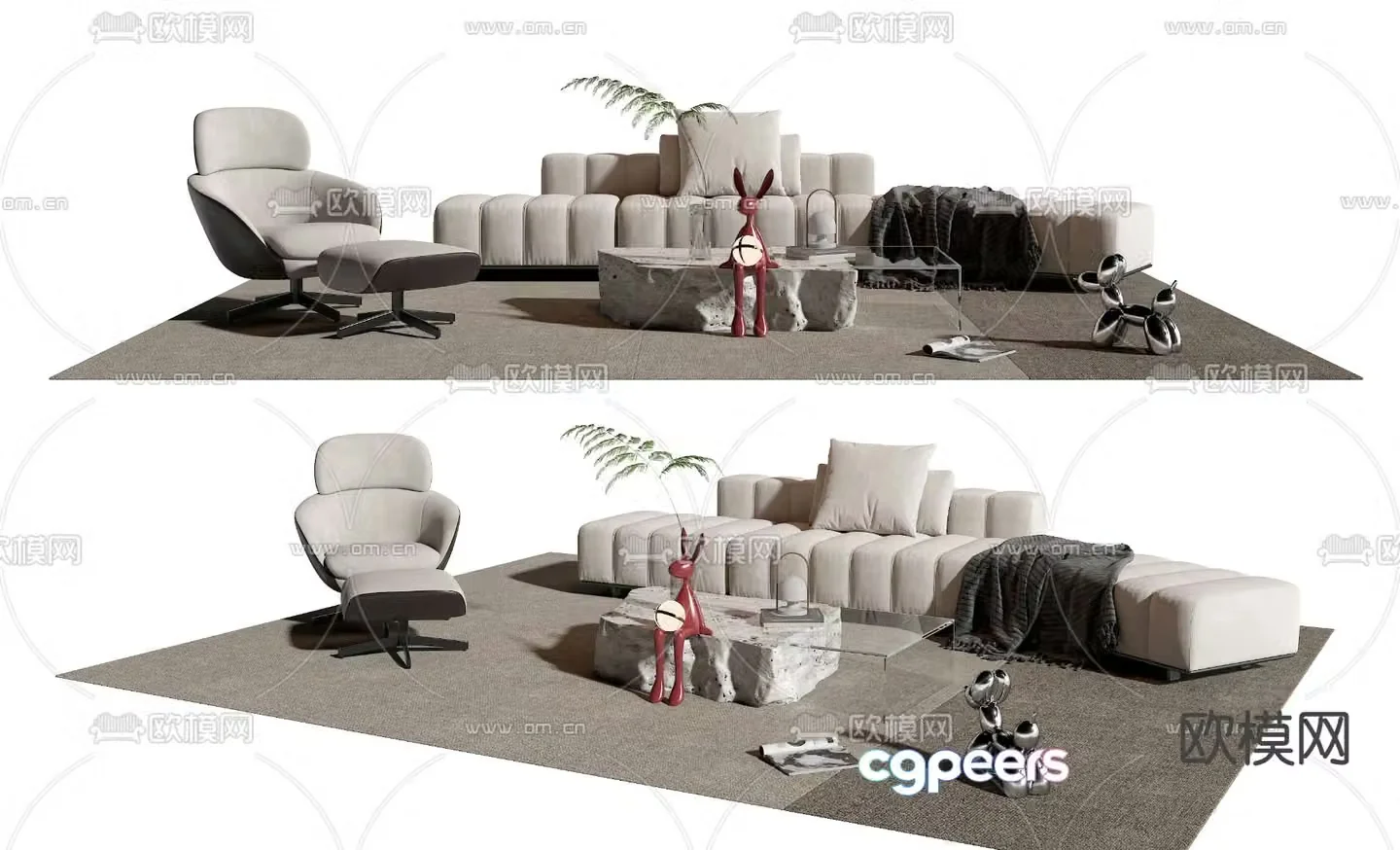Minotti white modular sofa 3d model