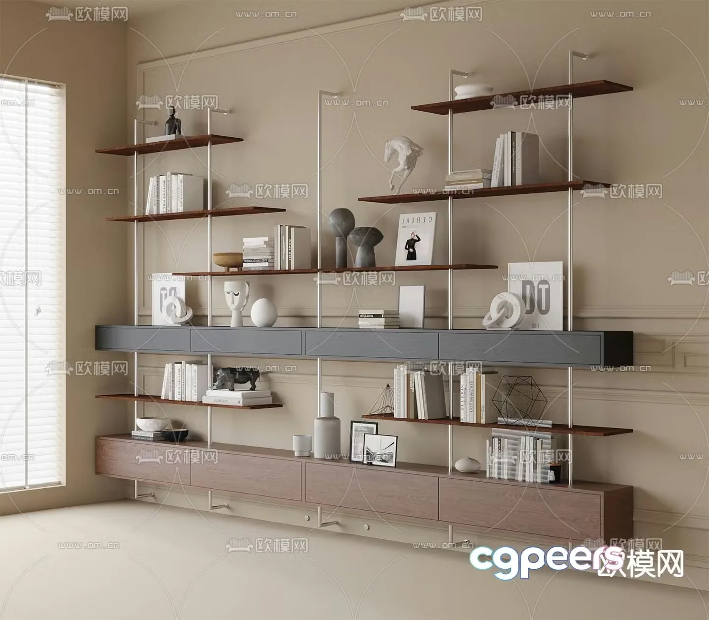 Medieval style bookshelf shelf 3d model