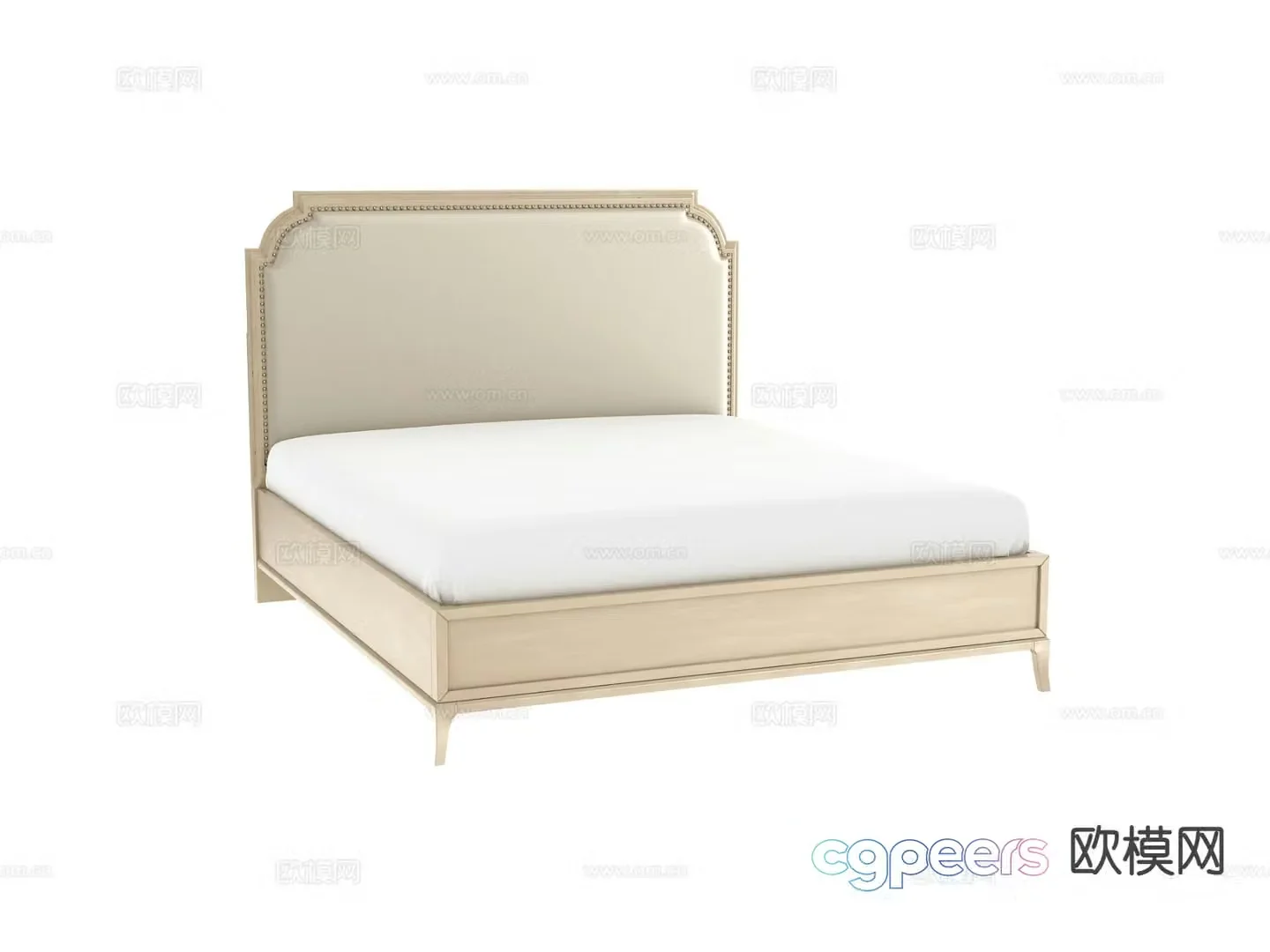 Cream style double bed 3d model