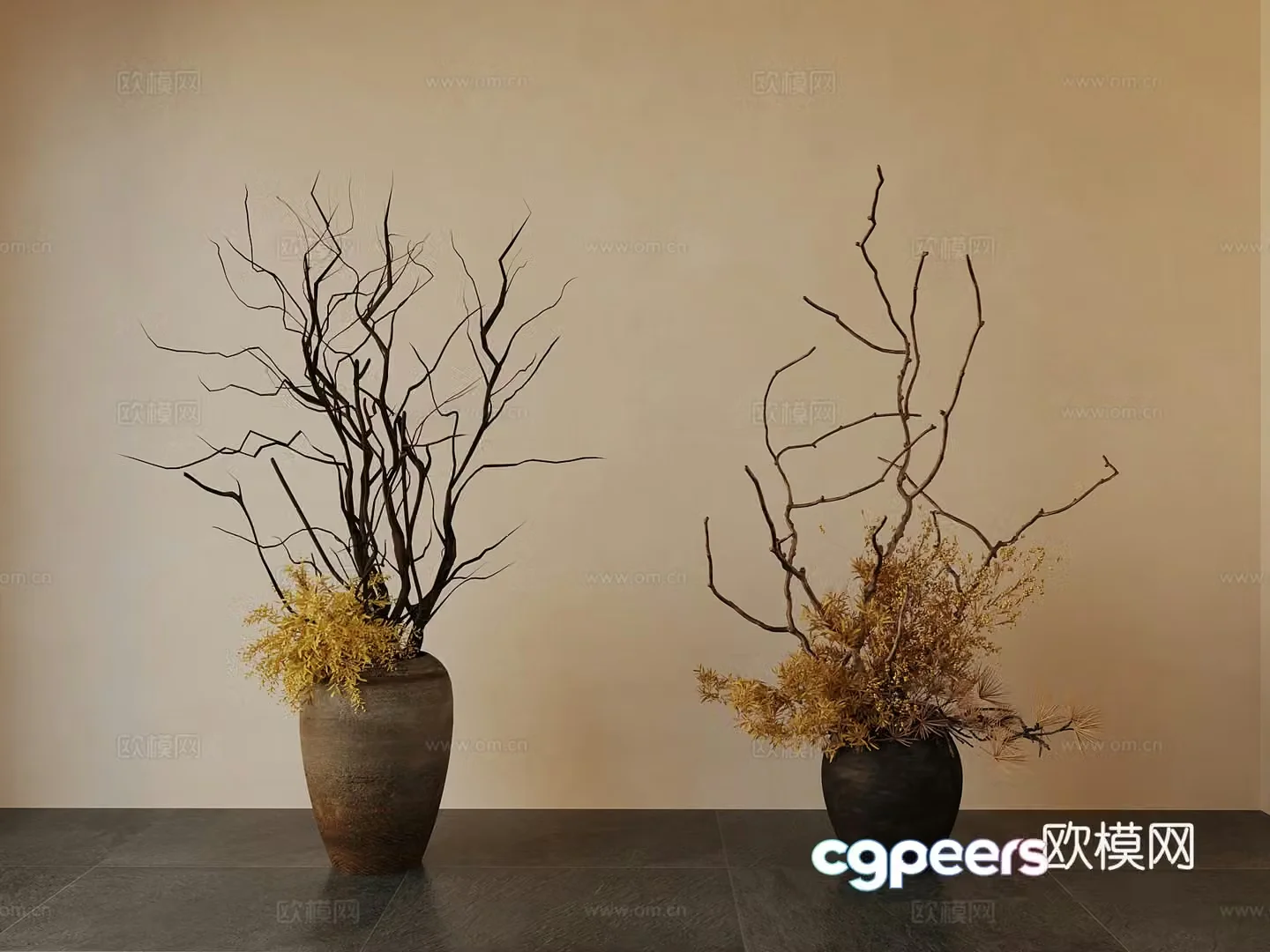 New Chinese style pottery vase flower art dry branches 3d model