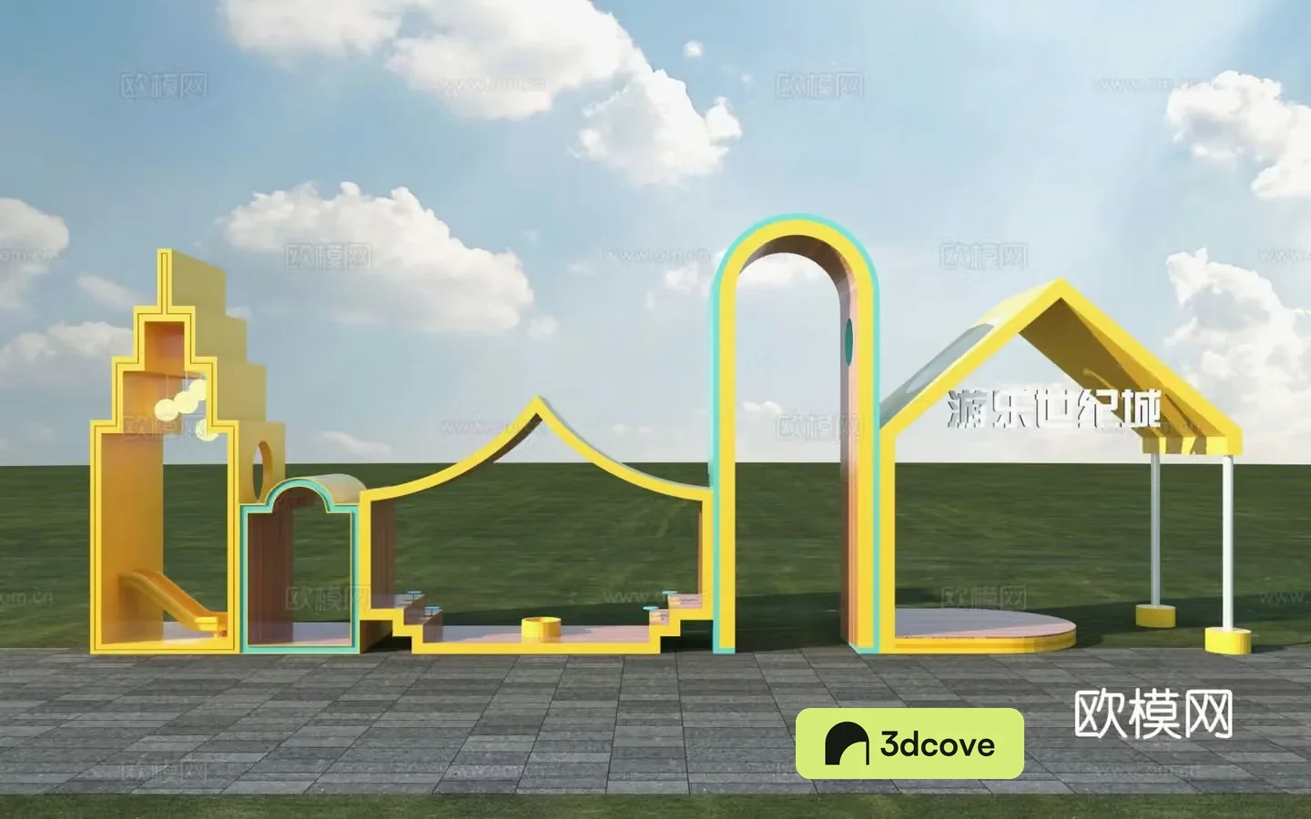 Modern landscape sketch beautiful scenery 3D model of landscape seat