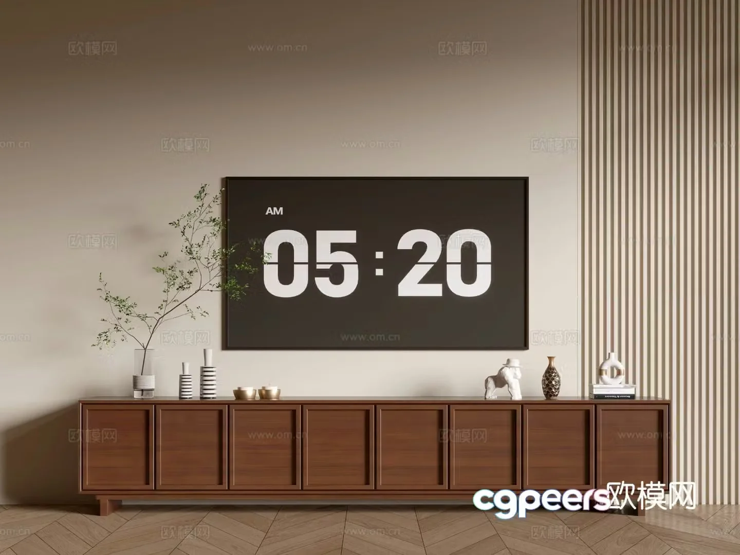 Log style TV cabinet wood grain base cabinet 3D model
