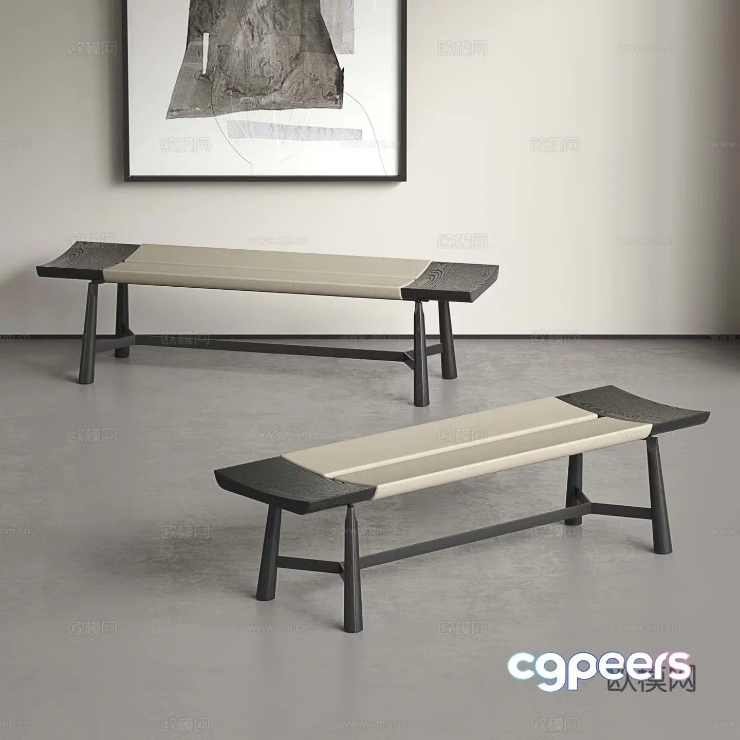 Italian long bench light luxury bench modern shoe changing stool simple bed tail stool solid wood bench 3D model