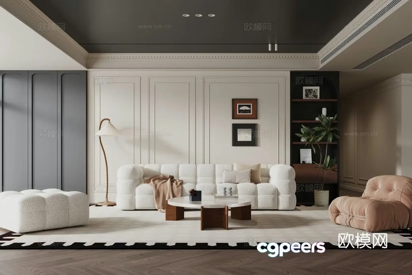 Medium style French retro living room 3d model