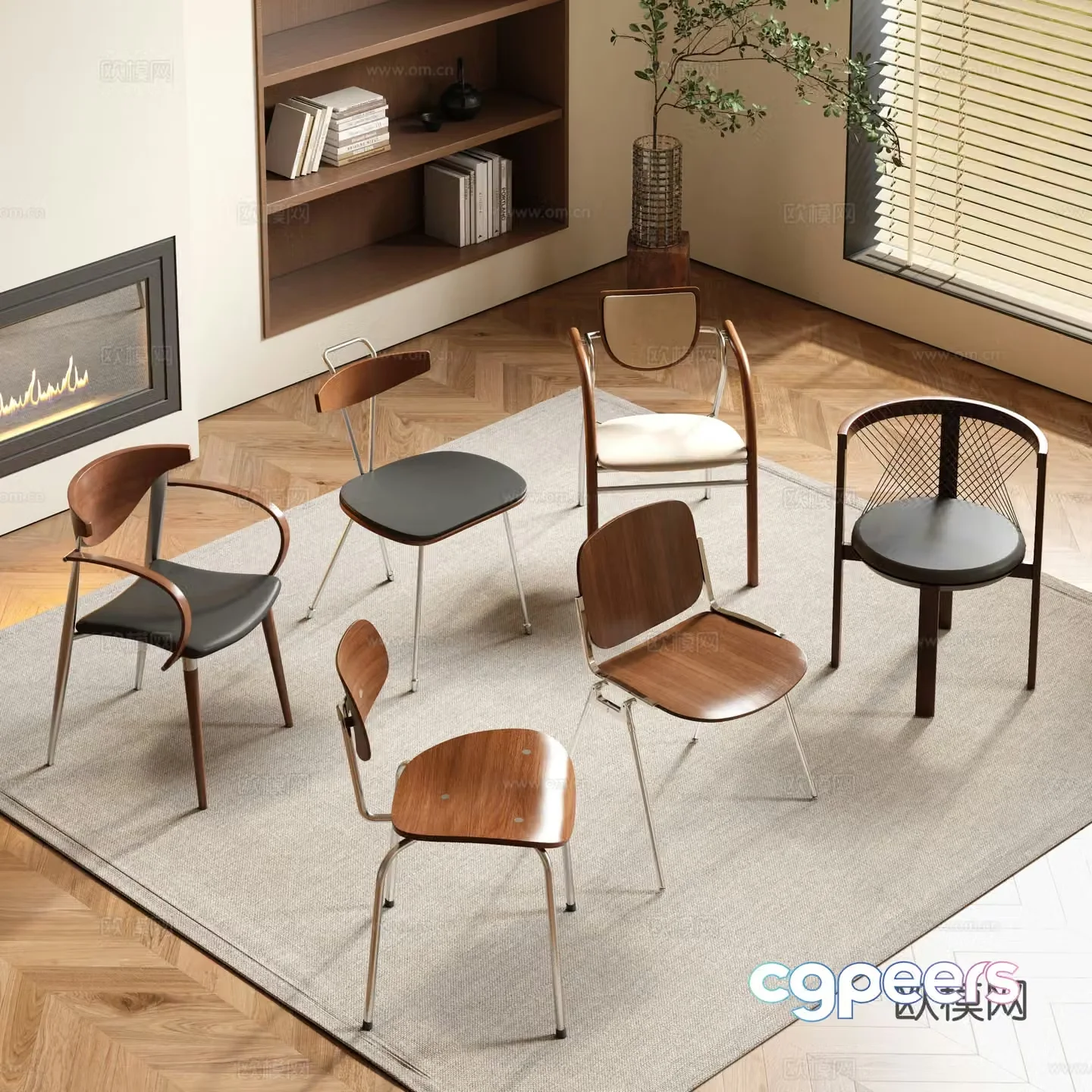 Medium style dining chair combination Medium style single chair combination 3D model