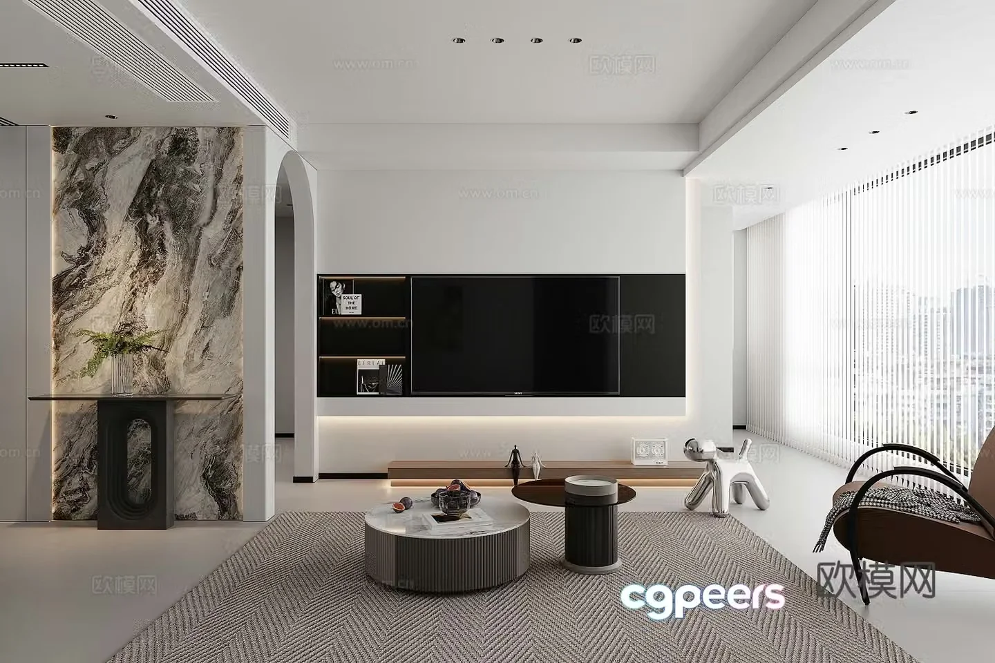 Modern living and dining room 3d model