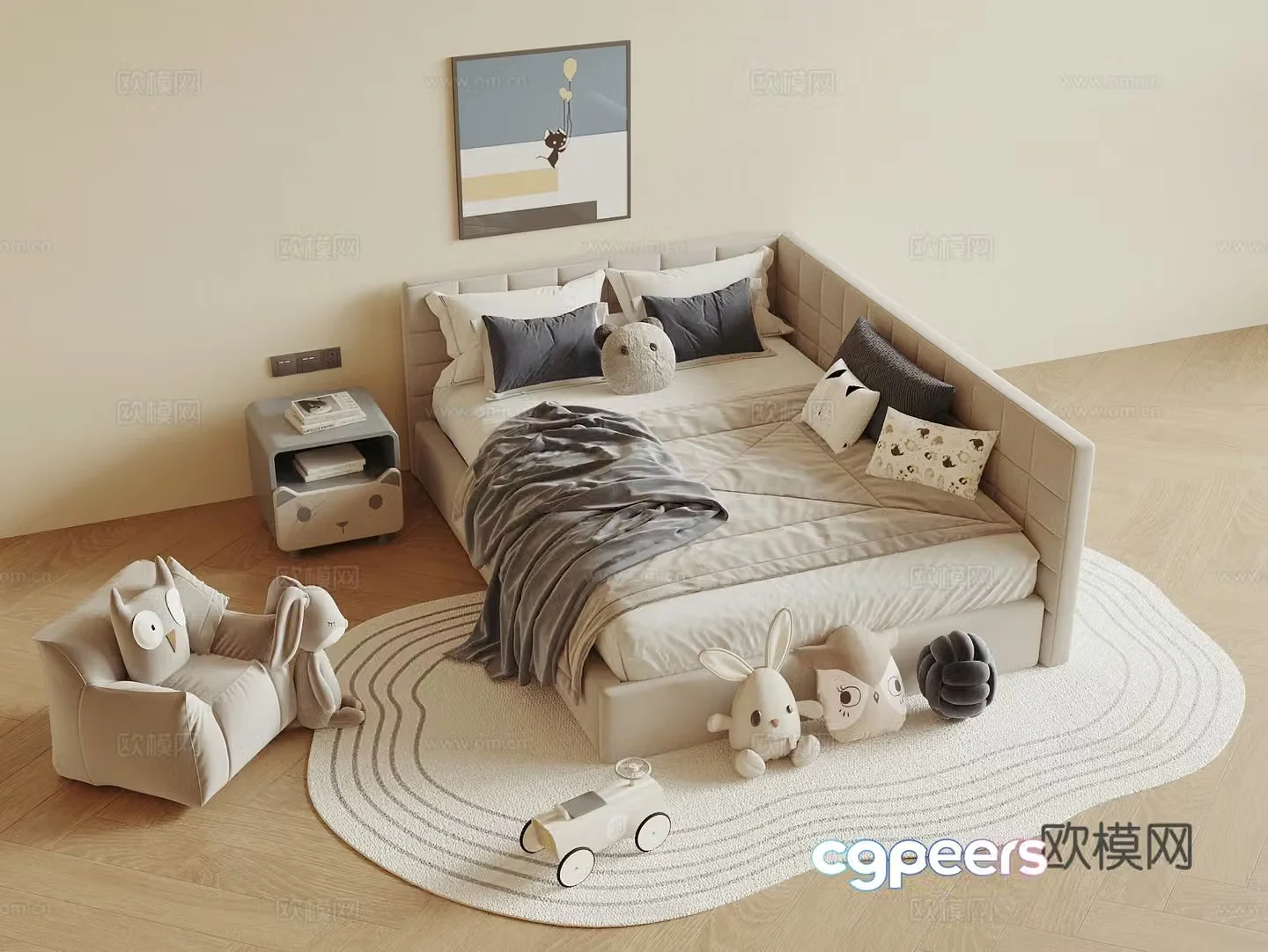 Modern children’s bed boy double bed single sofa boy room bedroom children’s room bedroom 3d model