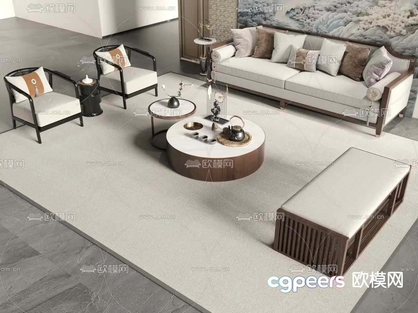 New Chinese style modular sofa 3d model