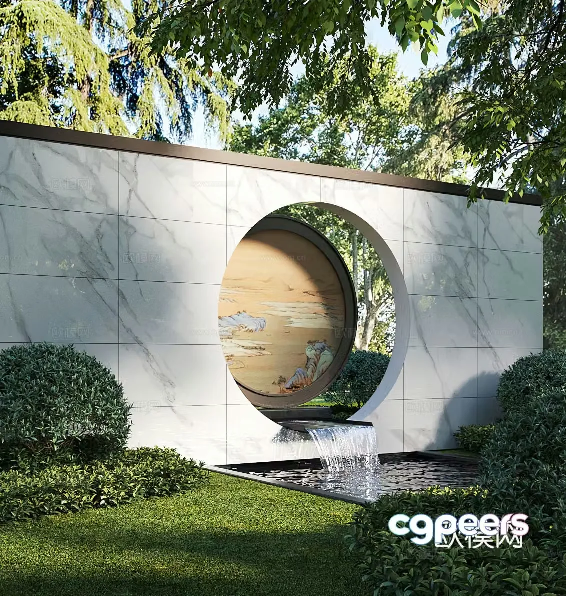 Modern water landscape courtyard waterscape stacked water fish pond landscape wall 3d model