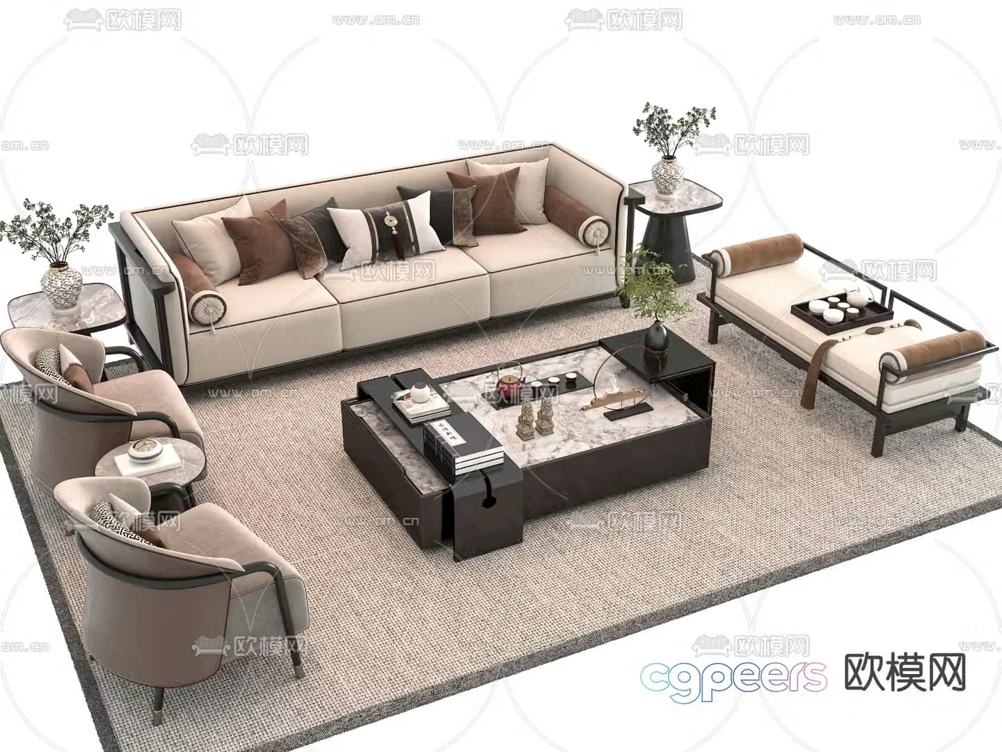 New Chinese style sofa set 3d model