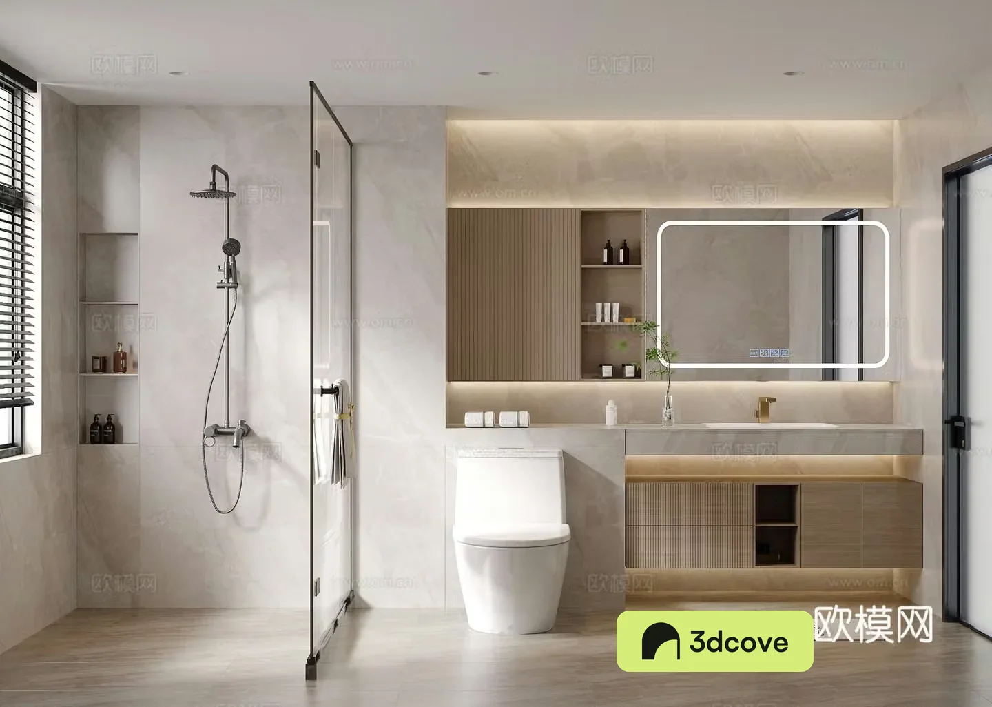 Modern bathroom cabinet toilet shower glass partition