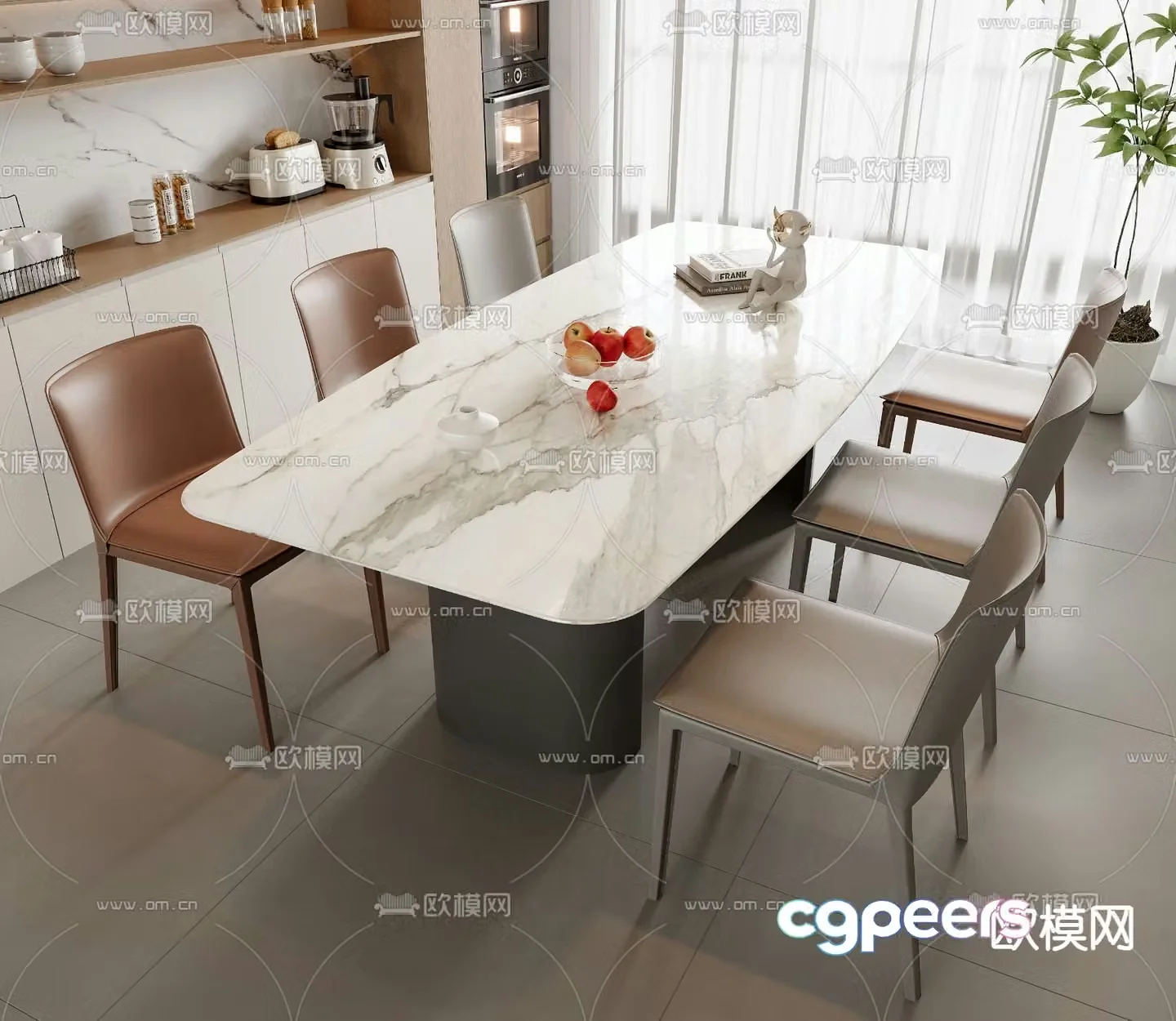 Modern dining table and chairs marble dining table 3d model