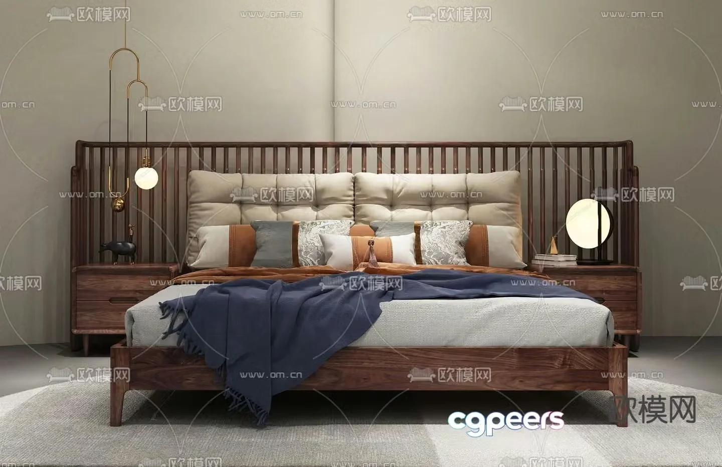 New Chinese style double bed 3d model