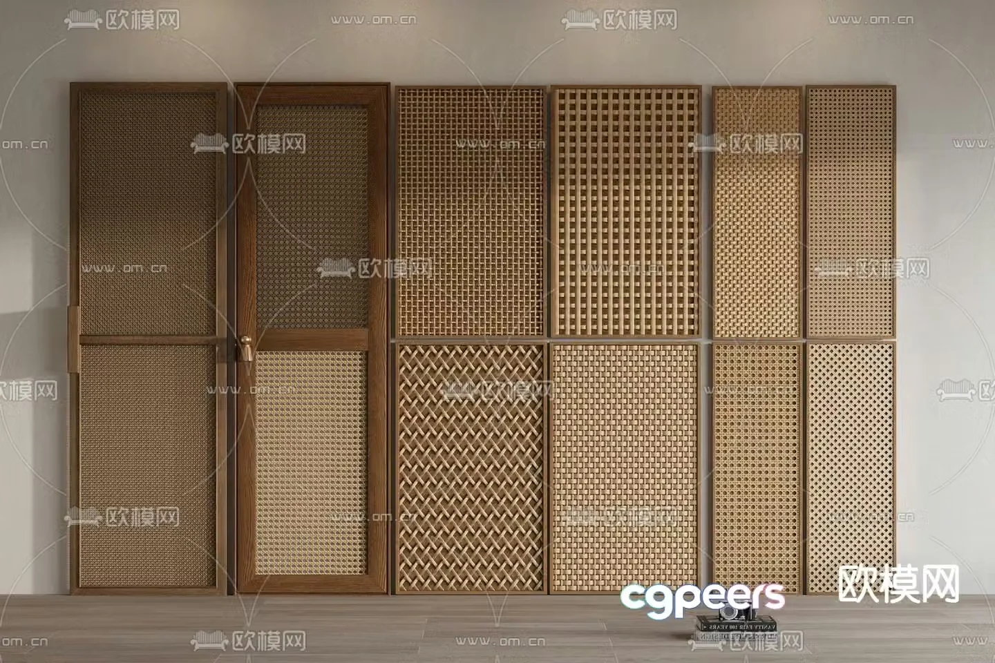 Middle style screen carved partition wooden grille window 3d model
