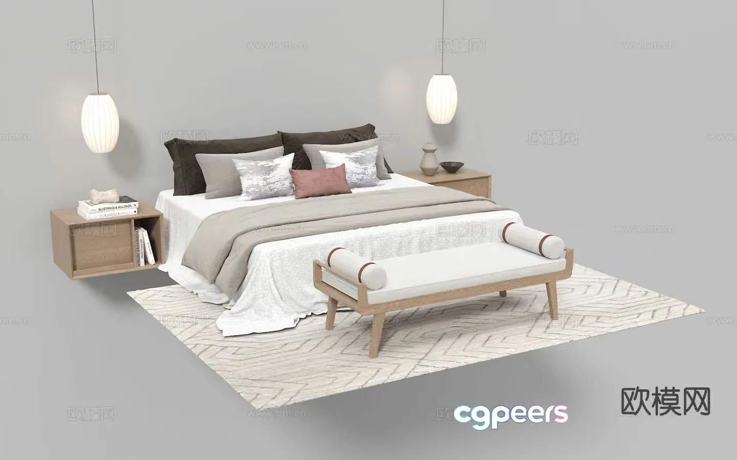 New Chinese style double bed 3d model