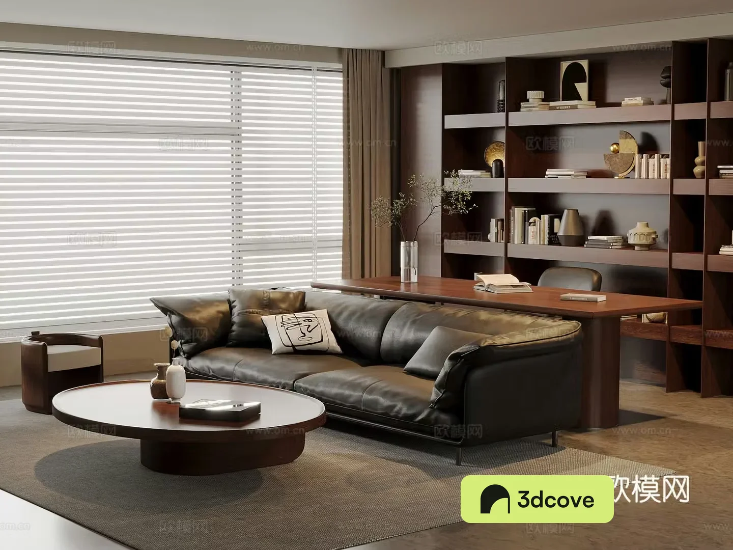 American medieval living room leather sofa and coffee table combination solid wood desk and chair solid wood bookcase