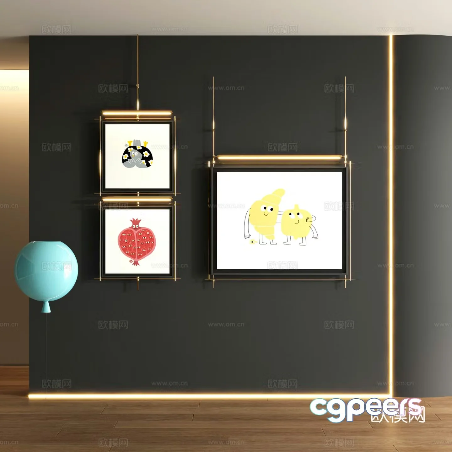 Modern cartoon metal decorative painting 3d model