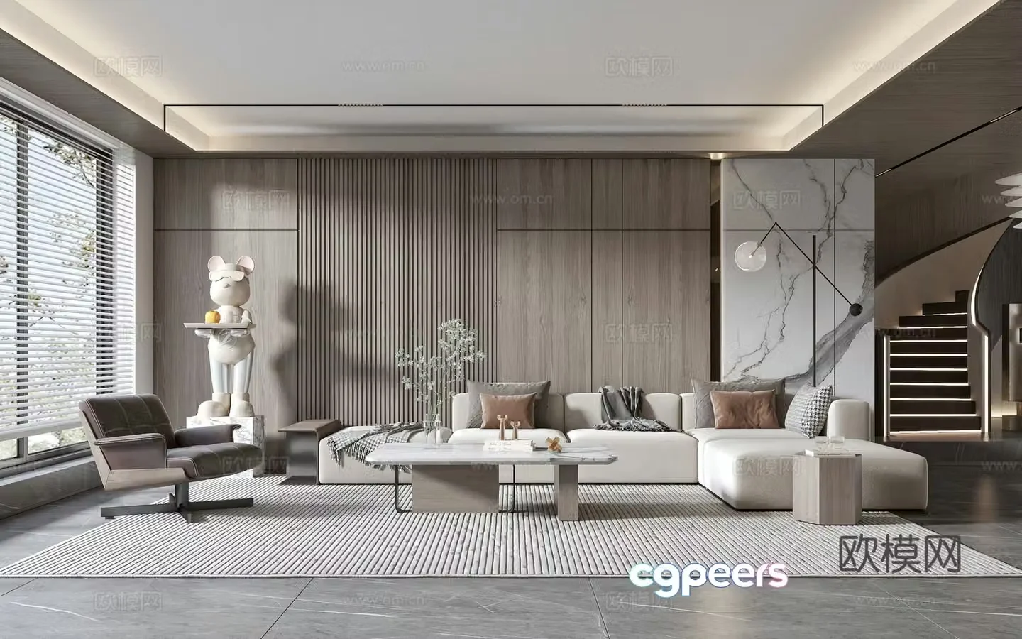 Modern living room modern sofa coffee table combination modern background wall 3d model