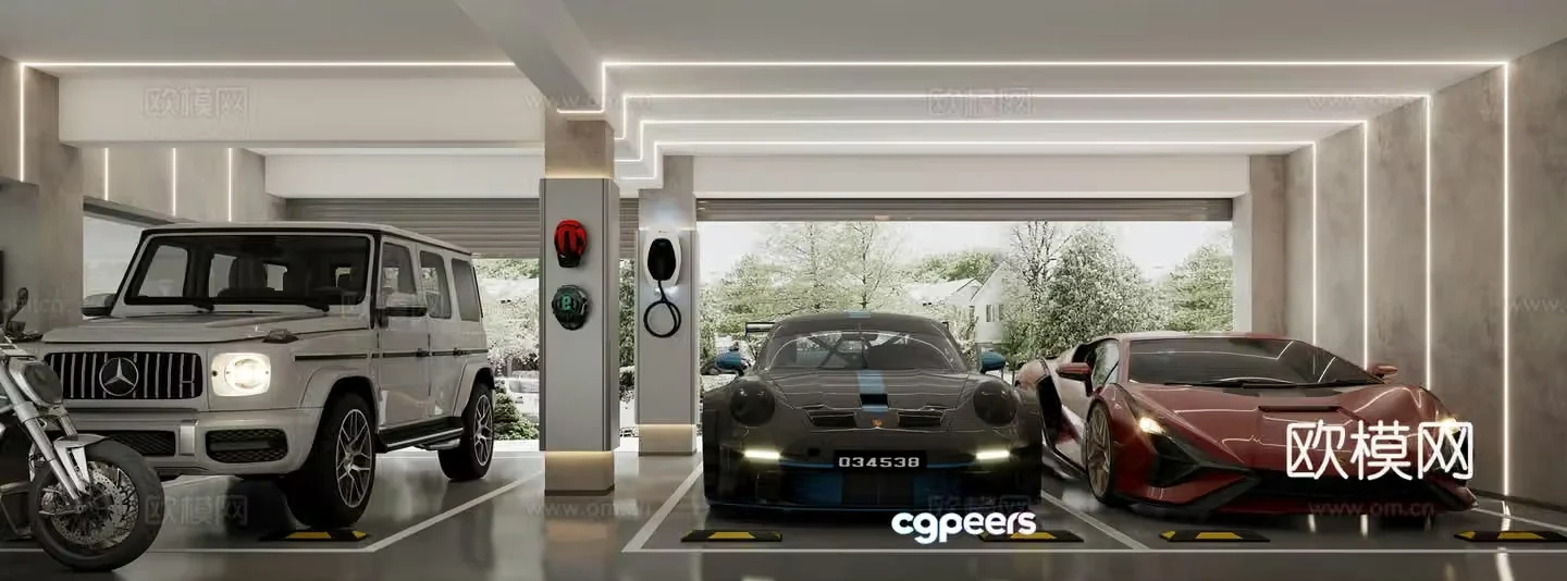 Modern home garage 3d model