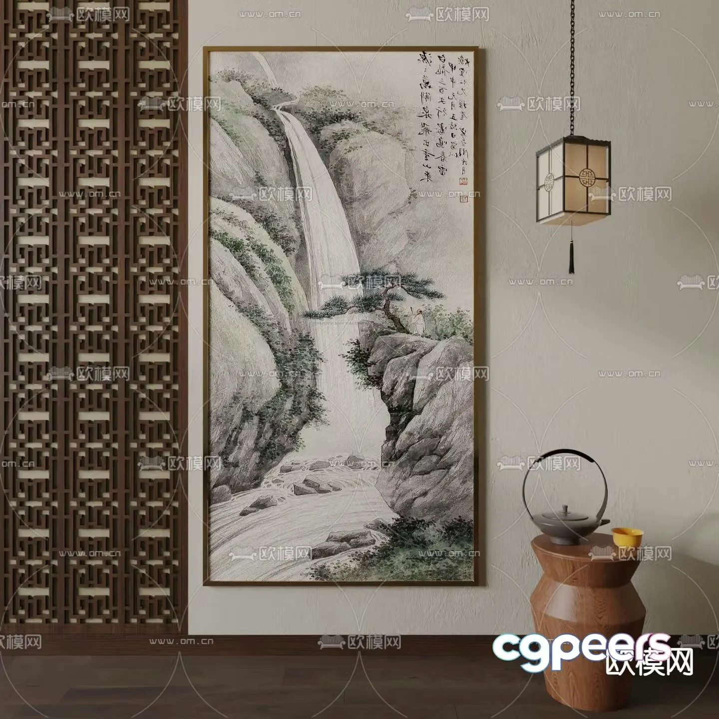 New Chinese landscape painting plant painting decorative painting 3D model