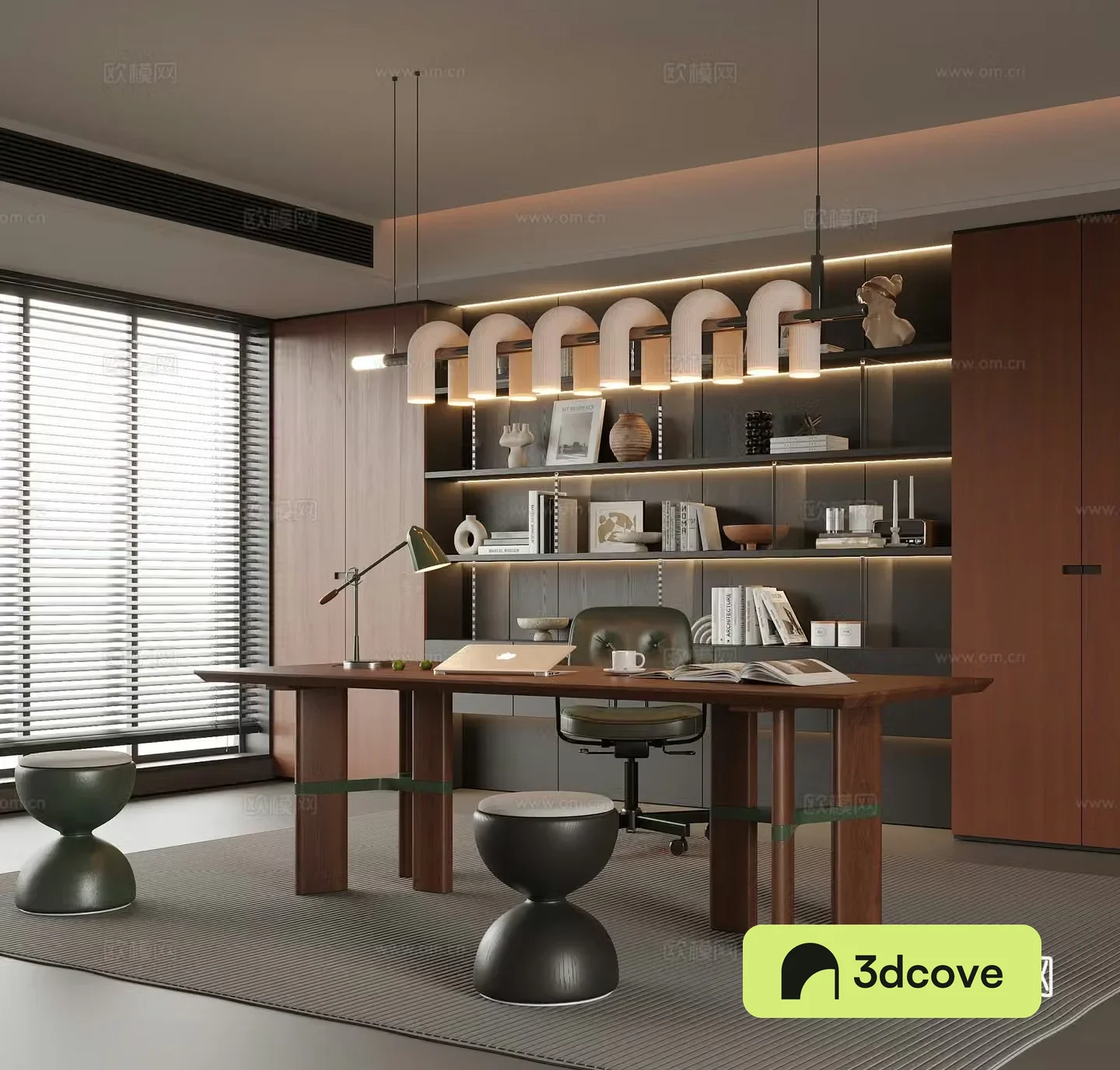 Modern study desk and chair bookcase