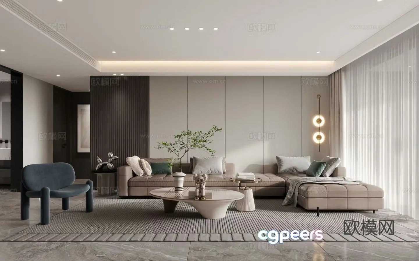Modern living and dining room 3d model
