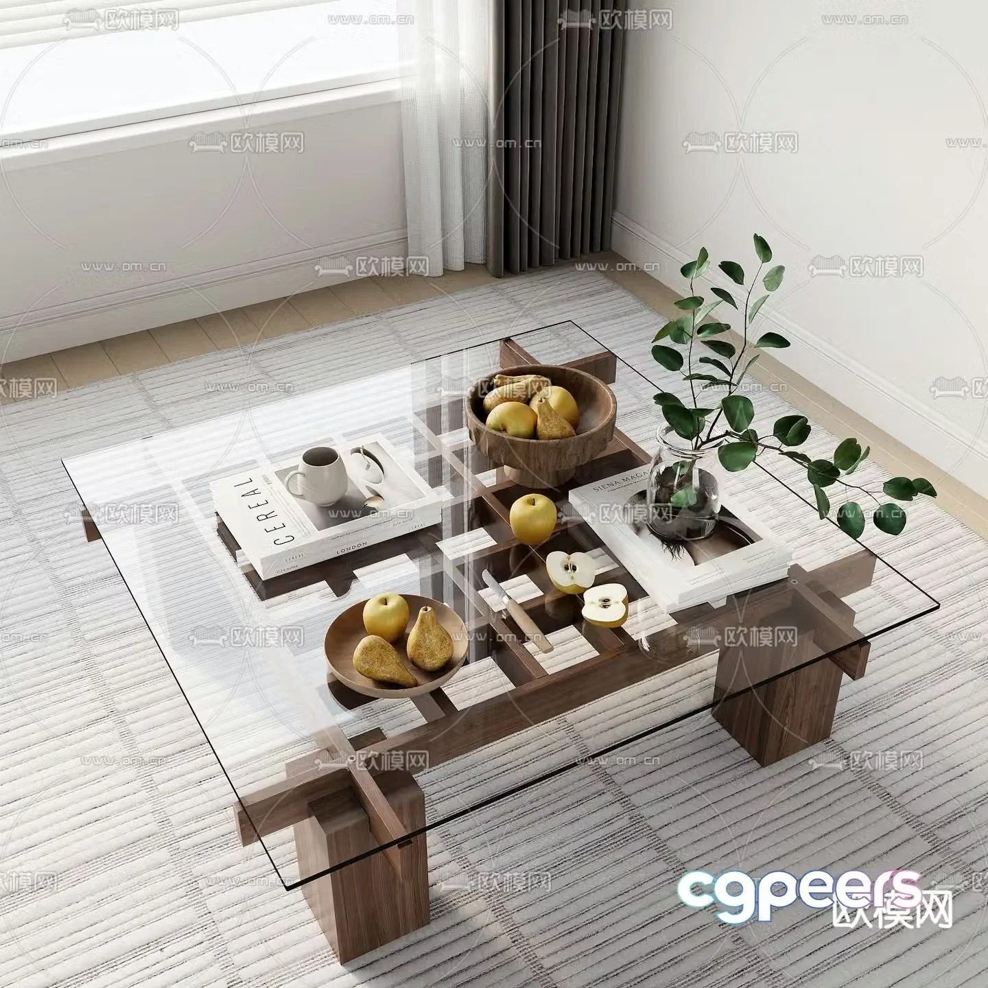 Middle-aged style coffee table square table 3D model