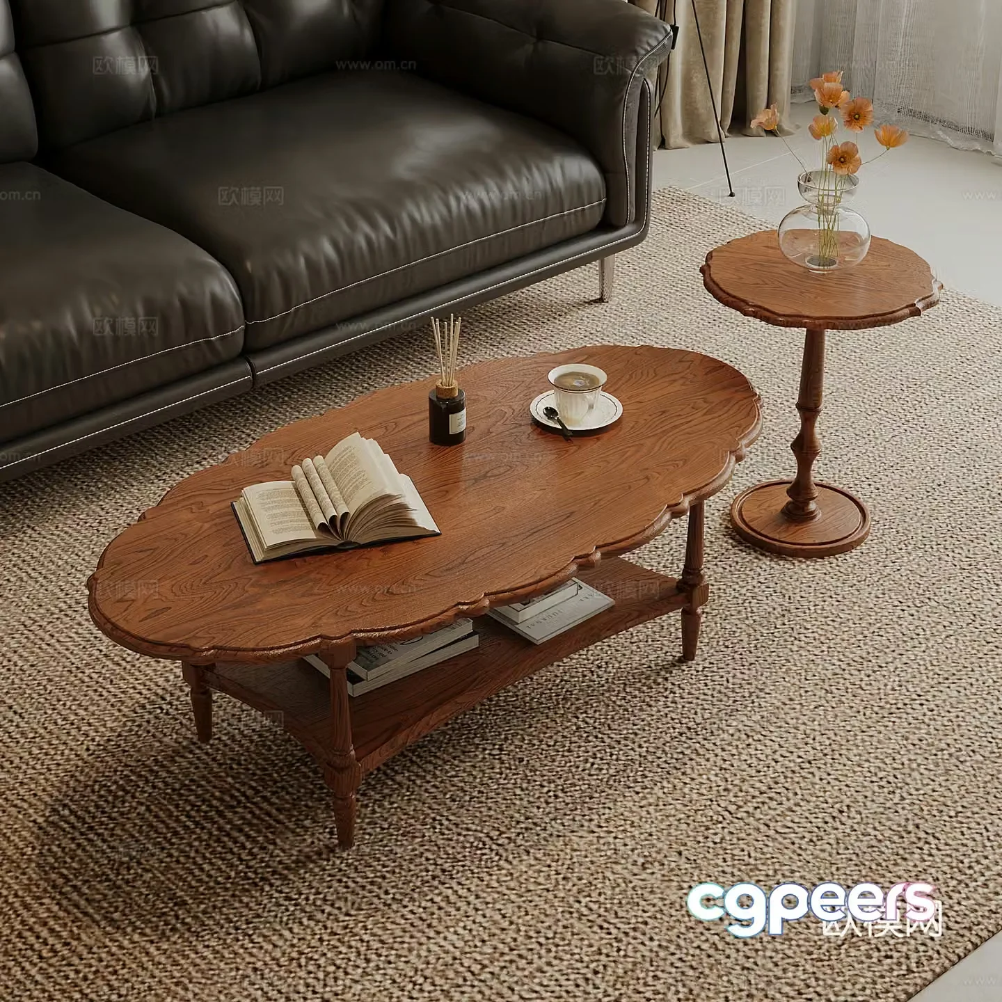 French retro walnut tea table 3d model