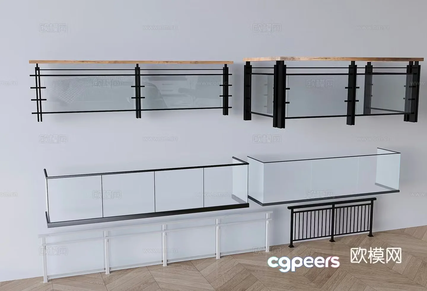 glass railing fence guardrail stair glass railing wrought iron guardrail 3d model