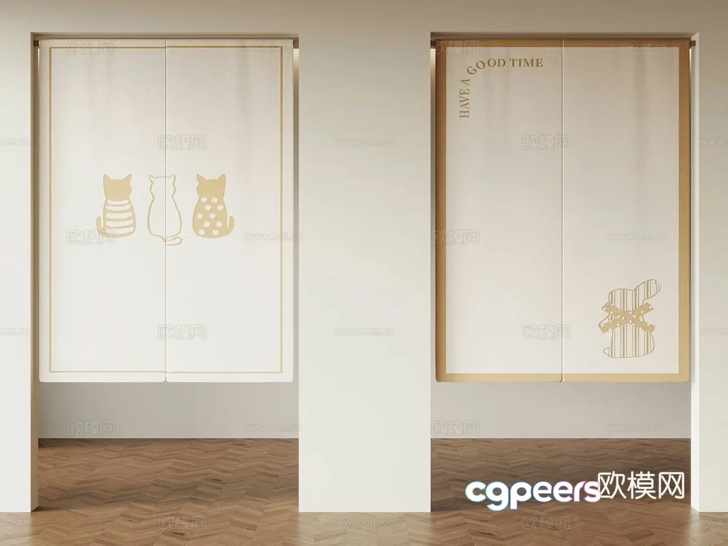 Cream door curtain 3d model