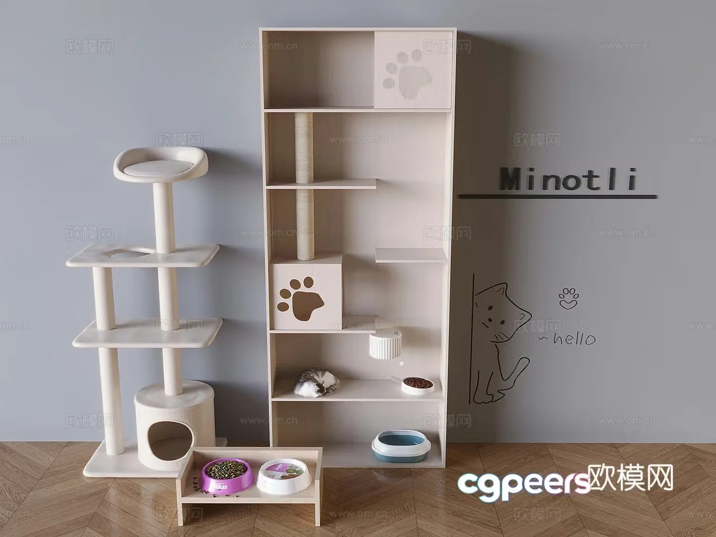Cat climbing frame cat nest cat jumping platform cat room cat villa cat food basin 3d model
