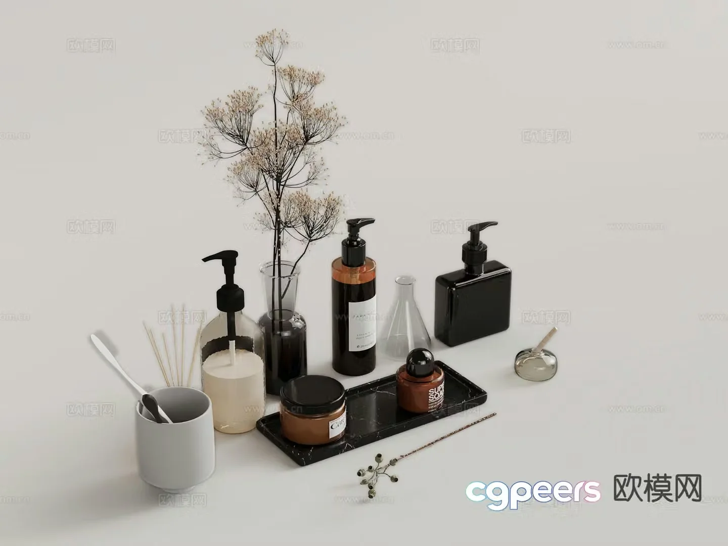Toiletries Shampoo Shower Gel Toothbrush 3d model