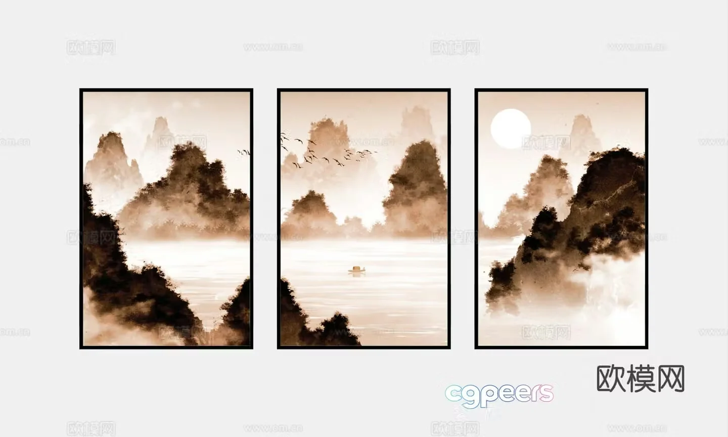 New Chinese style decorative painting landscape painting hanging painting 3D model