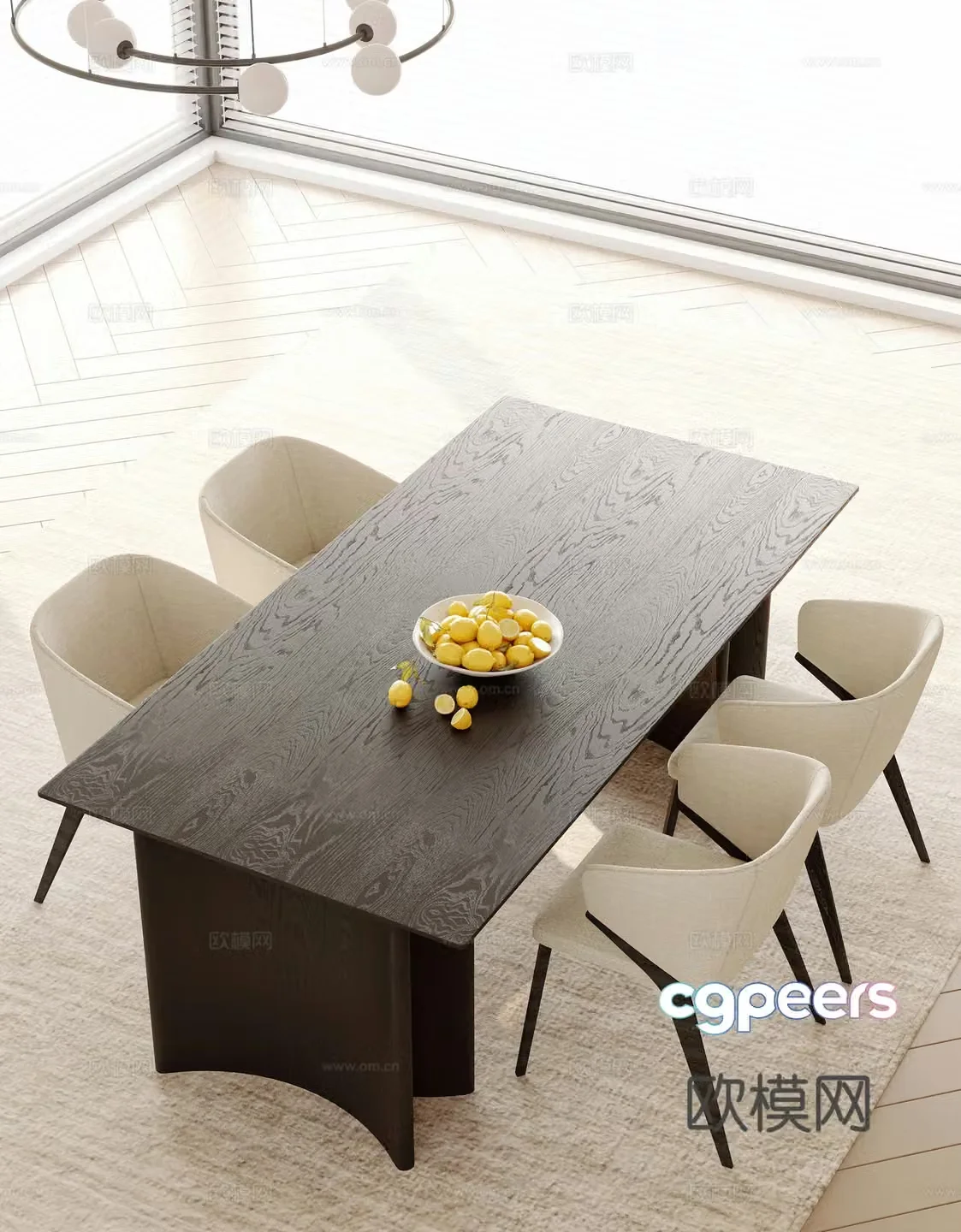 Modern dining table and chairs 3d model