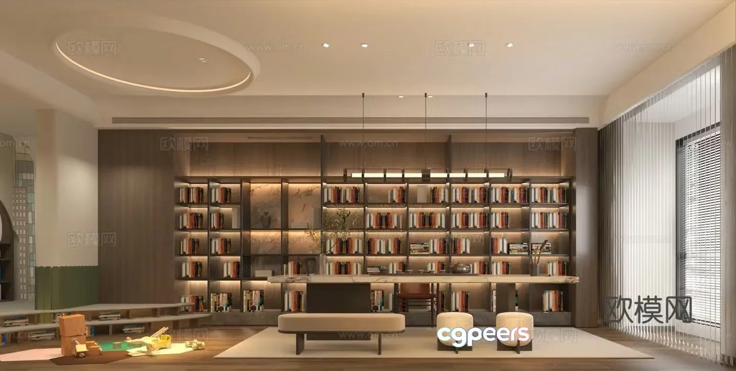 Modern home study room children reading 3d model