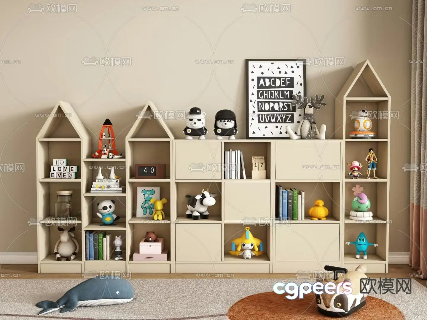 Children’s bookcase toy cabinet 3d model