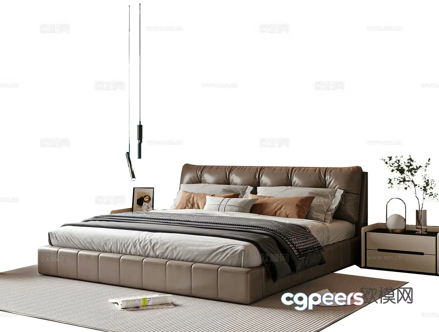 Modern Italian double bed leather bed fabric bed master bedroom bed 3D model