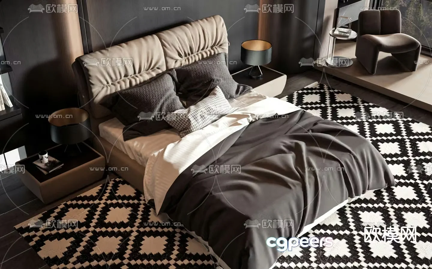 Modern double bed 3d model