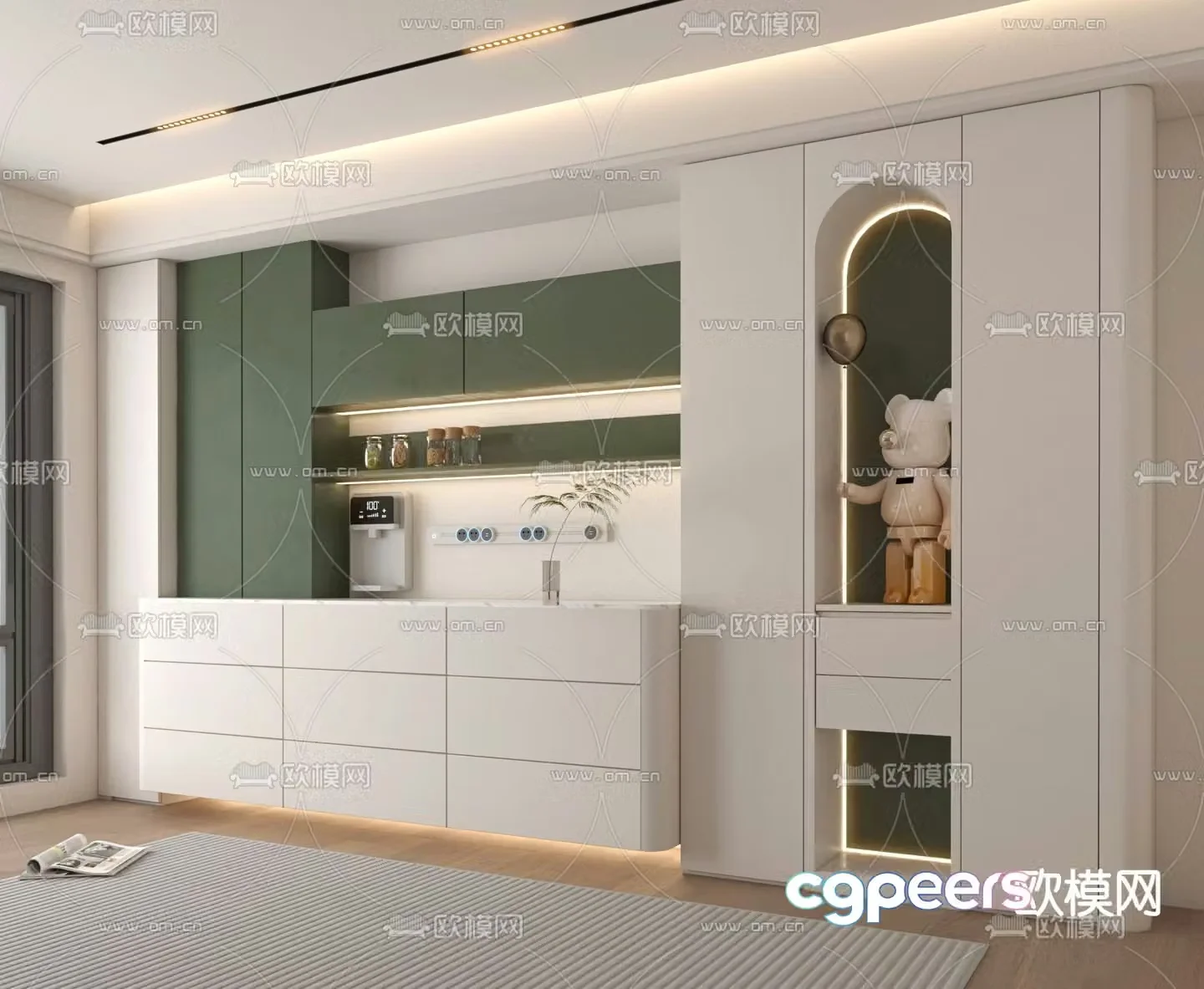 Cream style wine cabinet sideboard 3d model