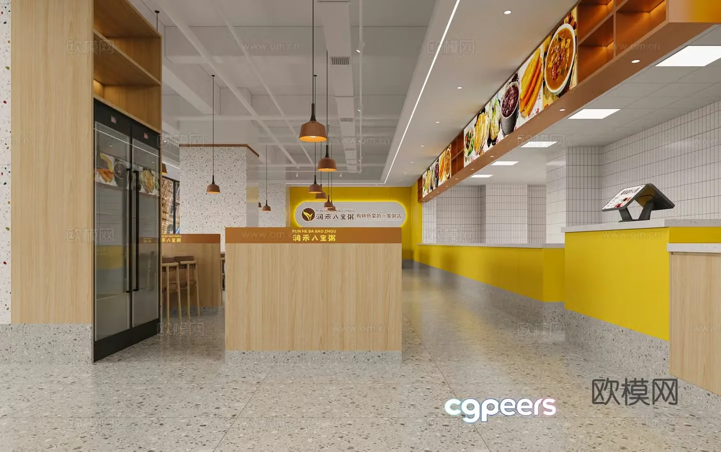 Modern fast food restaurant snack shop breakfast shop deli 3d model