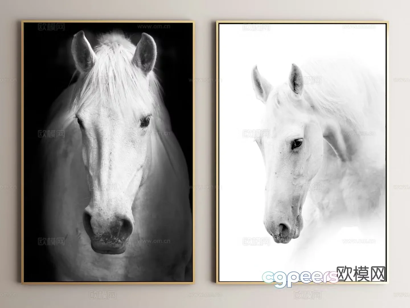 Horse decorative painting art painting realistic hanging painting 3d model