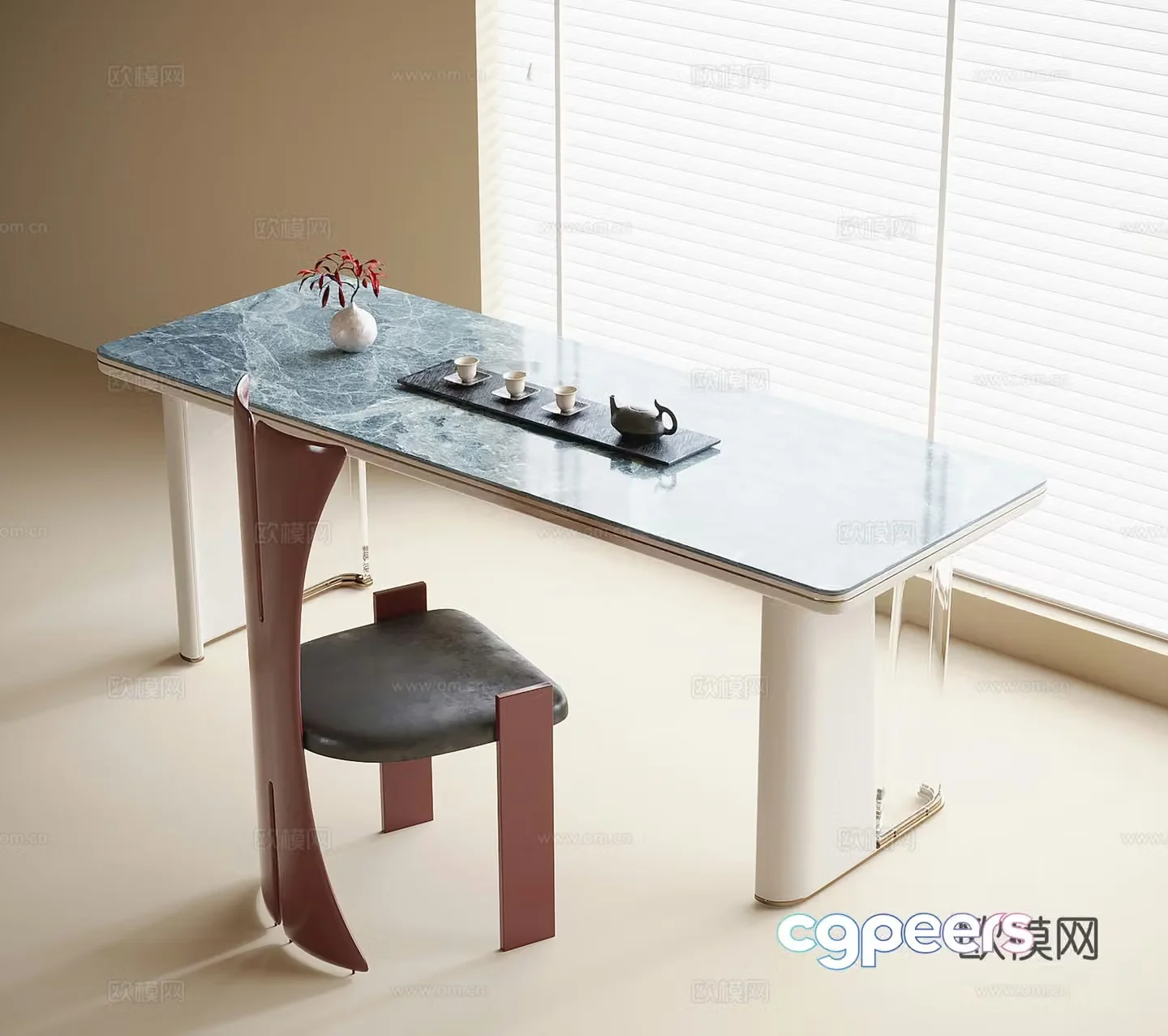 Modern tea table and chair desk and chair book chair tea chair 3d model