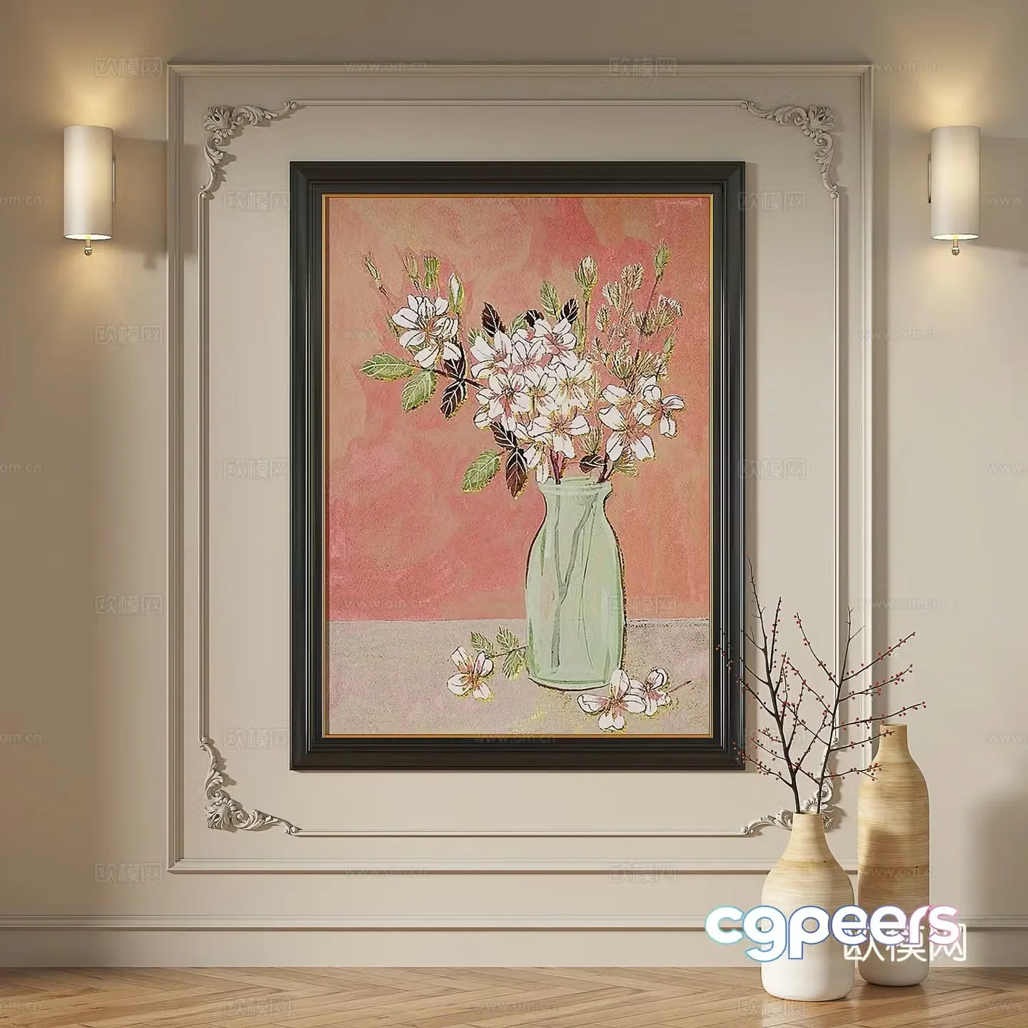 French medieval retro modern oil painting European light luxury decorative painting 3d model
