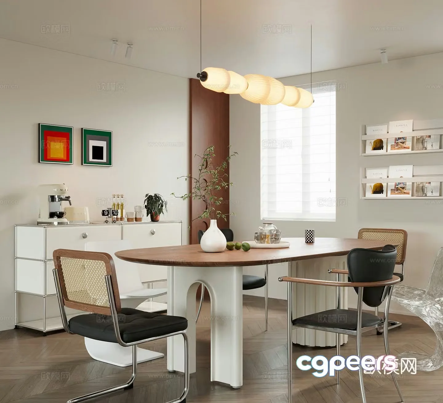 Restaurant Modern medieval restaurant Dining table and chairs Sideboard Chandelier 3d model
